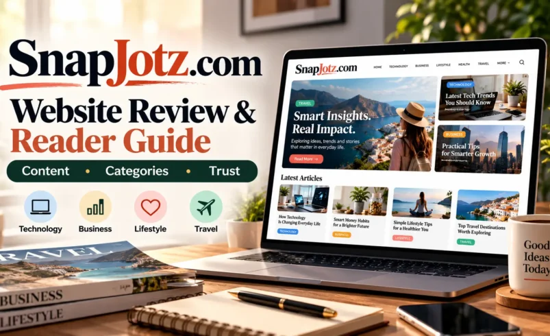 SnapJotz.com website review showing digital magazine articles, technology, business, lifestyle and travel content.